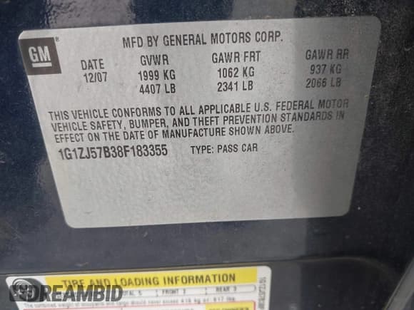 ✅ 2008 Chevrolet Malibu 2LT • VIN: 1G1ZJ57B38F183355 • Lot: 43577414. Listed on IAAI with 183,154 mi. Free auction sales archive from the USA and detailed vehicle history report at DreamBid. Image 9.