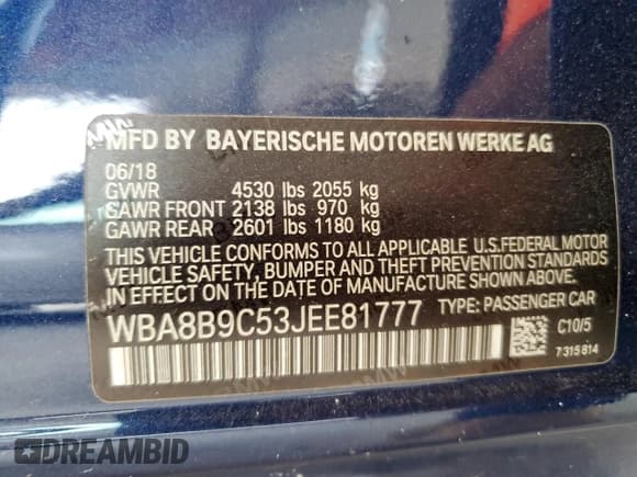 ✅ 2018 BMW 3 Series 330i • VIN: WBA8B9C53JEE81777 • Lot: 81650585. Listed on Copart with 64,844 mi. Free auction sales archive from the USA and detailed vehicle history report at DreamBid. Image 13.