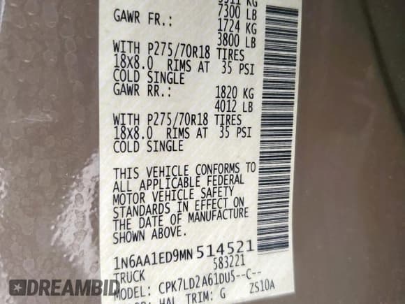 ✅ 2021 Nissan Titan SL • VIN: 1N6AA1ED9MN514521 • Lot: 70016785. Wystawiony na Copart z przebiegiem 63 766 mil. Bezpłatny archiwum sprzedaży aukcyjnych z USA i szczegółowy raport historii pojazdu na DreamBid. Zdjęcie 12.