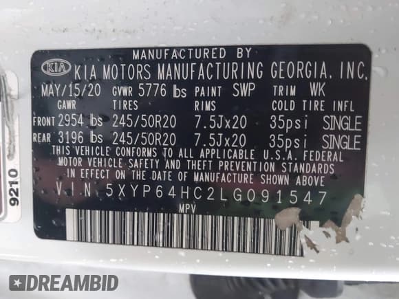 ✅ 2020 Kia Telluride S • VIN: 5XYP64HC2LG091547 • Лот: 43769971. Опубликован ранее на IAAI с пробегом 99 187 миль. Бесплатный доступ к архиву аукционных продаж из США и подробный отчёт об истории автомобиля на DreamBid. Изображение 9.