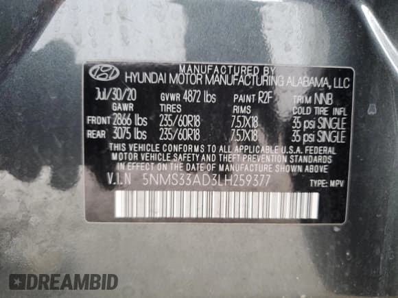 ✅ 2020 Hyundai Santa Fe SEL • VIN: 5NMS33AD3LH259377 • Lot: 51805854. Wystawiony na Copart z przebiegiem 73 281 mil. Bezpłatny archiwum sprzedaży aukcyjnych z USA i szczegółowy raport historii pojazdu na DreamBid. Zdjęcie 13.