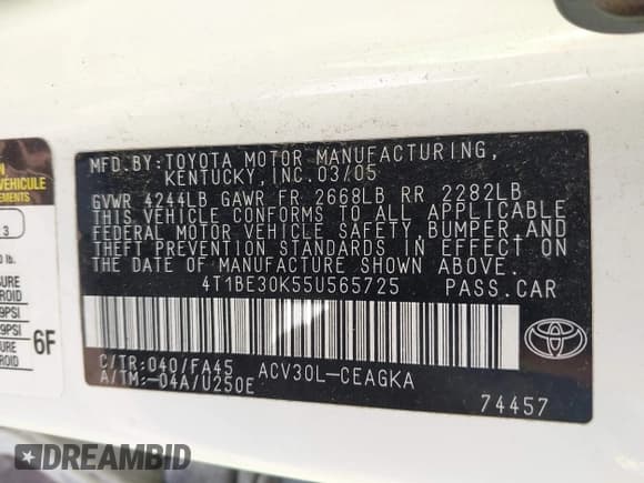 ✅ 2005 Toyota Camry XLE • VIN: 4T1BE30K55U565725 • Lot: 43494615. Wystawiony na IAAI z przebiegiem 246 383 mil. Bezpłatny archiwum sprzedaży aukcyjnych z USA i szczegółowy raport historii pojazdu na DreamBid. Zdjęcie 9.