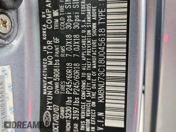 ✅ 2008 Hyundai Veracruz GLS • VIN: KM8NU73C18U045618 • Lot: 92645825. Listed on Copart with 222,747 mi. Free auction sales archive from the USA and detailed vehicle history report at DreamBid. Image 13.