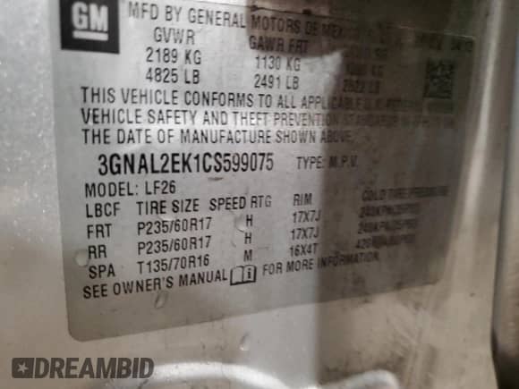 2012 Chevrolet Captiva Sport LS с VIN 3GNAL2EK1CS599075, выставлен на аукционе Copart как лот 84415184 с пробегом 160 365 миль миль и Списание • Salvage title. История ставок и продаж доступна на DreamBid. Изображение 13.