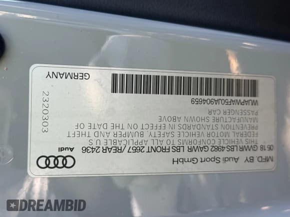 ✅ 2018 Audi RS 5 • VIN: WUAPWAF50JA904659 • Lot: 62110275. Wystawiony na Copart z przebiegiem 88 168 mil. Bezpłatny archiwum sprzedaży aukcyjnych z USA i szczegółowy raport historii pojazdu na DreamBid. Zdjęcie 10.