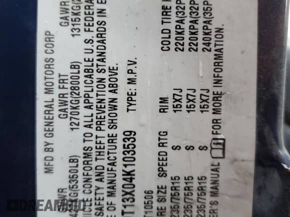 2004 Chevrolet Blazer LS z VIN 1GNDT13X04K103539, wystawiony jako Copart lot #55690024 z przebiegiem Nie podano mil oraz Szkoda całkowita • Salvage title. Historia ofert i sprzedaży dostępna na DreamBid. Obrazek 13.