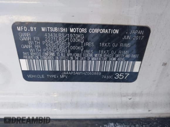 ✅ 2017 Mitsubishi Outlander SE • VIN: JA4AP3AW1HZ060889 • Lot: 43794129. Listed on IAAI with 131,641 mi. Free auction sales archive from the USA and detailed vehicle history report at DreamBid. Image 9.