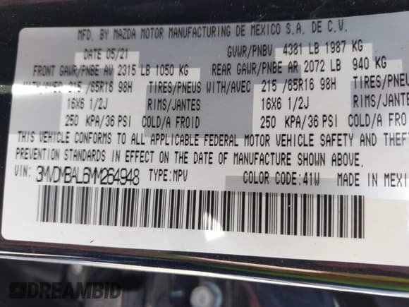 ✅ 2021 Mazda CX-30 S • VIN: 3MVDMBAL6MM264948 • Лот: 42263077. Опубликован ранее на IAAI с пробегом 13 614 миль. Бесплатный доступ к архиву аукционных продаж из США и подробный отчёт об истории автомобиля на DreamBid. Изображение 9.