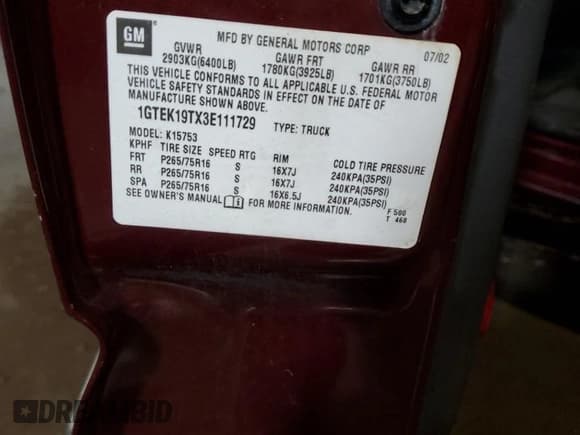 ✅ 2003 GMC Sierra 1500 SLE • VIN: 1GTEK19TX3E111729 • Lot: 94045355. Listed on Copart with 236,928 mi. Free auction sales archive from the USA and detailed vehicle history report at DreamBid. Image 12.