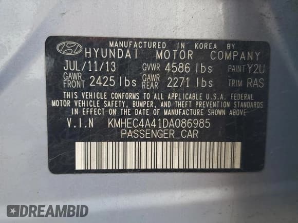 ✅ 2013 Hyundai Sonata • VIN: KMHEC4A41DA086985 • Lot: 70013395. Listed on Copart with 121,322 mi. Free auction sales archive from the USA and detailed vehicle history report at DreamBid. Image 12.