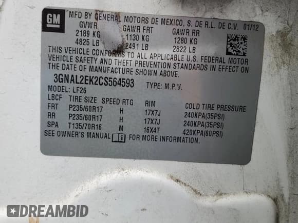 ✅ 2012 Chevrolet Captiva Sport LS • VIN: 3GNAL2EK2CS564593 • Lot: 75461344. Wystawiony na Copart z przebiegiem 106 864 mil. Bezpłatny archiwum sprzedaży aukcyjnych z USA i szczegółowy raport historii pojazdu na DreamBid. Zdjęcie 15.