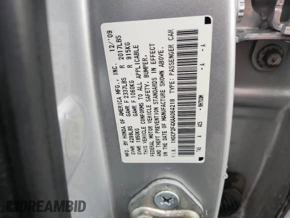 ✅ 2010 Honda Accord LX-P • VIN: 1HGCP2F4XAA064218 • Lot: 91818415. Listed on Copart with 181,031 mi. Free auction sales archive from the USA and detailed vehicle history report at DreamBid. Image 13.