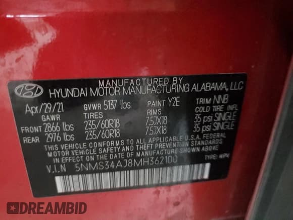 ✅ 2021 Hyundai Santa Fe SEL • VIN: 5NMS34AJ8MH362100 • Lot: 65104214. Wystawiony na Copart z przebiegiem 107 621 mil. Bezpłatny archiwum sprzedaży aukcyjnych z USA i szczegółowy raport historii pojazdu na DreamBid. Zdjęcie 14.
