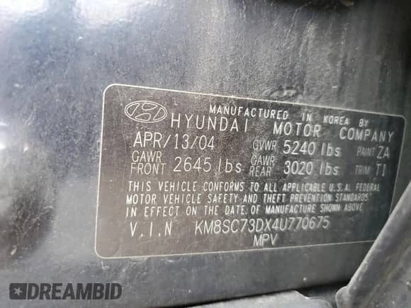 2004 Hyundai Santa Fe GLS z VIN KM8SC73DX4U770675, wystawiony jako Copart lot #70331224 z przebiegiem 134 785 mil mil oraz Czysty tytuł • Clean title. Historia ofert i sprzedaży dostępna na DreamBid. Obrazek 13.