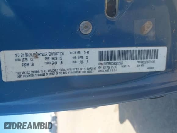 2003 Dodge Neon SXT with VIN 1B3ES56C53D212387, listed as a IAAI auction lot 43409747 with 233,015 mi miles and . Bid and sale history available at DreamBid. Image 9.