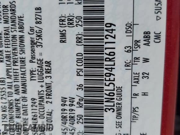 ✅ 2020 Lincoln MKZ Reserve • VIN: 3LN6L5E94LR611249 • Lot: 57949335. Listed on Copart with 80,737 mi. Free auction sales archive from the USA and detailed vehicle history report at DreamBid. Image 13.