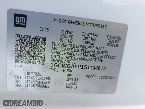 ✅ 2025 Chevrolet Express Cargo • VIN: 1GCWGAFP1S1134612 • Lot: 42799018. Wystawiony na IAAI z przebiegiem Nie podano. Bezpłatny archiwum sprzedaży aukcyjnych z USA i szczegółowy raport historii pojazdu na DreamBid. Zdjęcie 9.