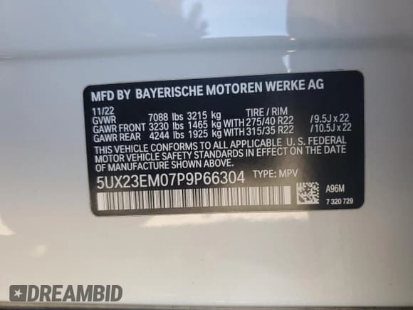 ✅ 2023 BMW X7 xDrive40i • VIN: 5UX23EM07P9P66304 • Лот: 71960865. Опубликован ранее на Copart с пробегом 32 972 миль. Бесплатный доступ к архиву аукционных продаж из США и подробный отчёт об истории автомобиля на DreamBid. Изображение 13.