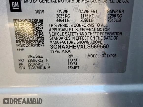 ✅ 2020 Chevrolet Equinox LS • VIN: 3GNAXHEVXLS569560 • Лот: 90319385. Опубликован ранее на Copart с пробегом 83 936 миль. Бесплатный доступ к архиву аукционных продаж из США и подробный отчёт об истории автомобиля на DreamBid. Изображение 13.