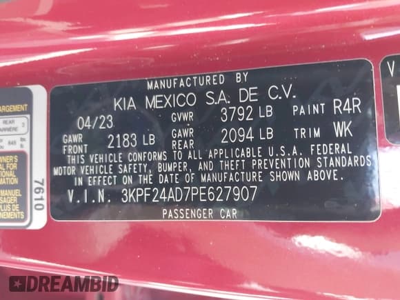 ✅ 2023 Kia Forte LXS • VIN: 3KPF24AD7PE627907 • Lot: 43326356. Wystawiony na IAAI z przebiegiem 58 255 mil. Bezpłatny archiwum sprzedaży aukcyjnych z USA i szczegółowy raport historii pojazdu na DreamBid. Zdjęcie 9.