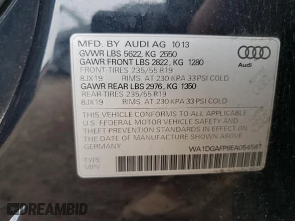 ✅ 2014 Audi Q5 Premium Plus • VIN: WA1DGAFP8EA054567 • Lot: 55564405. Listed on Copart with 129,636 mi. Free auction sales archive from the USA and detailed vehicle history report at DreamBid. Image 12.