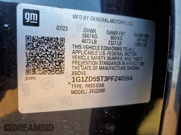 2023 Chevrolet Malibu LT с VIN 1G1ZD5ST3PF240594, выставлен на аукционе Copart как лот 68297375 с пробегом 38 851 миль миль и Списание • Salvage title. История ставок и продаж доступна на DreamBid. Изображение 13.