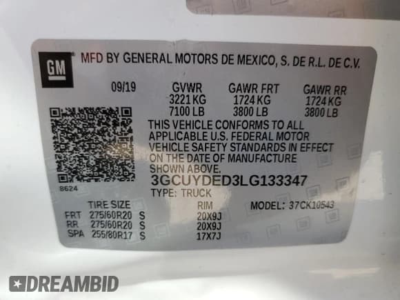 ✅ 2020 Chevrolet Silverado 1500 LT • VIN: 3GCUYDED3LG133347 • Lot: 73226134. Wystawiony na Copart z przebiegiem 48 107 mil. Bezpłatny archiwum sprzedaży aukcyjnych z USA i szczegółowy raport historii pojazdu na DreamBid. Zdjęcie 12.