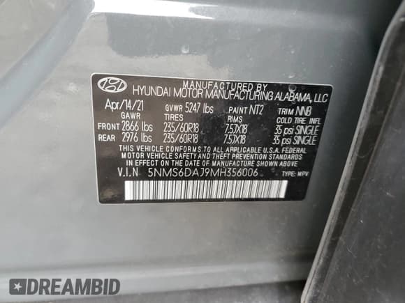 ✅ 2021 Hyundai Santa Fe SEL • VIN: 5NMS6DAJ9MH356006 • Lot: 81816843. Wystawiony na Copart z przebiegiem 64 221 mil. Bezpłatny archiwum sprzedaży aukcyjnych z USA i szczegółowy raport historii pojazdu na DreamBid. Zdjęcie 14.