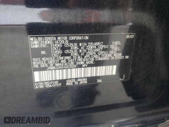 ✅ 2007 Toyota RAV4 • VIN: JTMBK33V476023509 • Lot: 90572595. Listed on Copart with 138,103 mi. Free auction sales archive from the USA and detailed vehicle history report at DreamBid. Image 13.