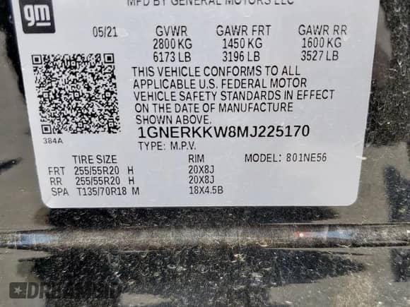 2021 Chevrolet Traverse Premier с VIN 1GNERKKW8MJ225170, выставлен на аукционе Copart как лот 71836345 с пробегом 55 652 миль миль и Списание • Salvage title. История ставок и продаж доступна на DreamBid. Изображение 13.