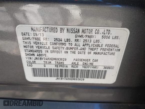 ✅ 2014 Infiniti Q50 Premium • VIN: JN1BV7ARXEM693629 • Lot: 43677891. Listed on IAAI with 224,891 mi. Free auction sales archive from the USA and detailed vehicle history report at DreamBid. Image 9.