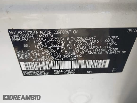 ✅ 2014 Toyota RAV4 LE • VIN: JTMBFREV5ED076491 • Лот: 43394972. Опубликован ранее на IAAI с пробегом 179 884 миль. Бесплатный доступ к архиву аукционных продаж из США и подробный отчёт об истории автомобиля на DreamBid. Изображение 9.