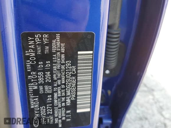 ✅ 2025 Hyundai Elantra SEL Sport • VIN: KMHLM4DG2SU021293 • Lot: 82201905. Listed on Copart with 811 mi. Free auction sales archive from the USA and detailed vehicle history report at DreamBid. Image 12.