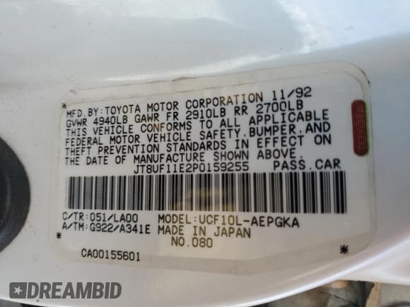 ✅ 1993 Lexus LS • VIN: JT8UF11E2P0159255 • Lot: 47205425. Listed on Copart with 170,060 mi. Free auction sales archive from the USA and detailed vehicle history report at DreamBid. Image 13.