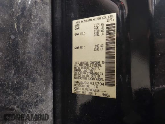 ✅ 2016 Nissan Maxima S • VIN: 1N4AA6AP1GC415794 • Lot: 42789849. Listed on IAAI with 150,496 mi. Free auction sales archive from the USA and detailed vehicle history report at DreamBid. Image 9.