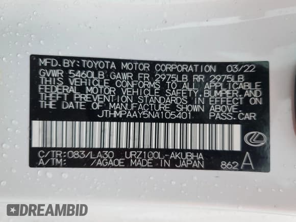 ✅ 2022 Lexus LC 500h • VIN: JTHMPAAY5NA105401 • Lot: 55149125. Wystawiony na Copart z przebiegiem 7 769 mil. Bezpłatny archiwum sprzedaży aukcyjnych z USA i szczegółowy raport historii pojazdu na DreamBid. Zdjęcie 12.