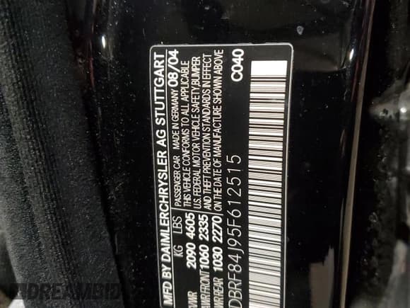 ✅ 2005 Mercedes-Benz C 320 • VIN: WDBRF84J95F612515 • Lot: 52577735. Listed on Copart with 195,477 mi. Free auction sales archive from the USA and detailed vehicle history report at DreamBid. Image 12.