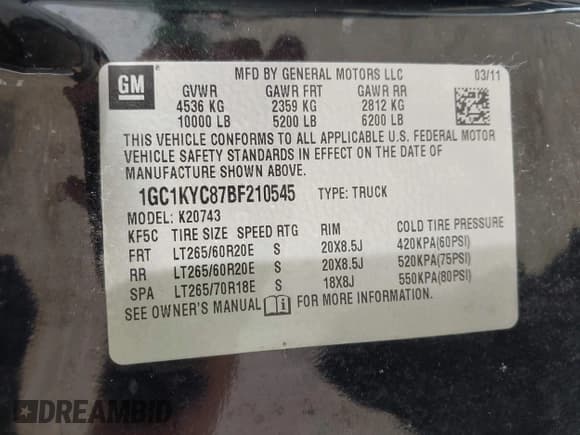 ✅ 2011 Chevrolet Silverado 2500HD LTZ • VIN: 1GC1KYC87BF210545 • Lot: 42316200. Listed on IAAI with 194,310 mi. Free auction sales archive from the USA and detailed vehicle history report at DreamBid. Image 9.
