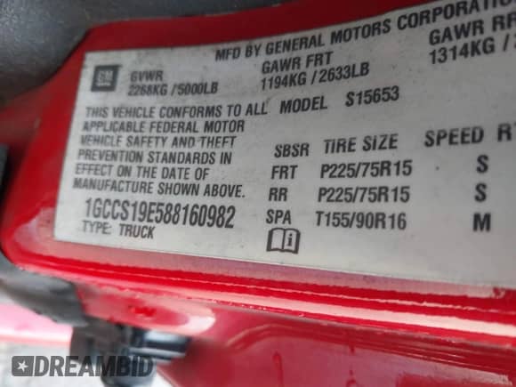 2008 Chevrolet Colorado 1LT z VIN 1GCCS19E588160982, wystawiony jako IAAI lot #41612733 z przebiegiem 112 854 mil mil oraz . Historia ofert i sprzedaży dostępna na DreamBid. Obrazek 9.