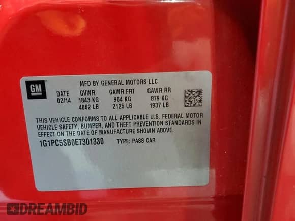 2014 Chevrolet Cruze 1LT z VIN 1G1PC5SB0E7301330, wystawiony jako Copart lot #89848315 z przebiegiem 33 098 mil mil oraz Szkoda całkowita • Salvage title. Historia ofert i sprzedaży dostępna na DreamBid. Obrazek 13.