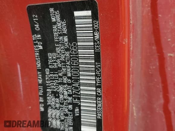 ✅ 2013 Subaru BRZ Limited • VIN: JF1ZCAC10D1601665 • Лот: 91114365. Опубликован ранее на Copart с пробегом 124 142 миль. Бесплатный доступ к архиву аукционных продаж из США и подробный отчёт об истории автомобиля на DreamBid. Изображение 13.