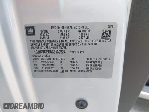 ✅ 2012 Chevrolet Traverse 1LT • VIN: 1GNKVGED8CJ139524 • Лот: 43065895. Опубликован ранее на IAAI с пробегом 202 953 миль. Бесплатный доступ к архиву аукционных продаж из США и подробный отчёт об истории автомобиля на DreamBid. Изображение 9.