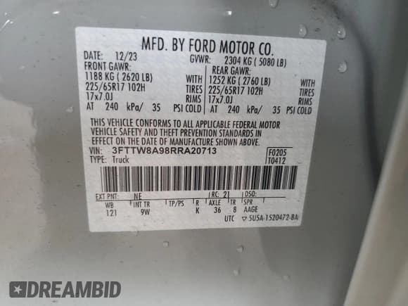 ✅ 2024 Ford Maverick XL • VIN: 3FTTW8A98RRA20713 • Lot: 67568945. Listed on Copart with 17,543 mi. Free auction sales archive from the USA and detailed vehicle history report at DreamBid. Image 12.