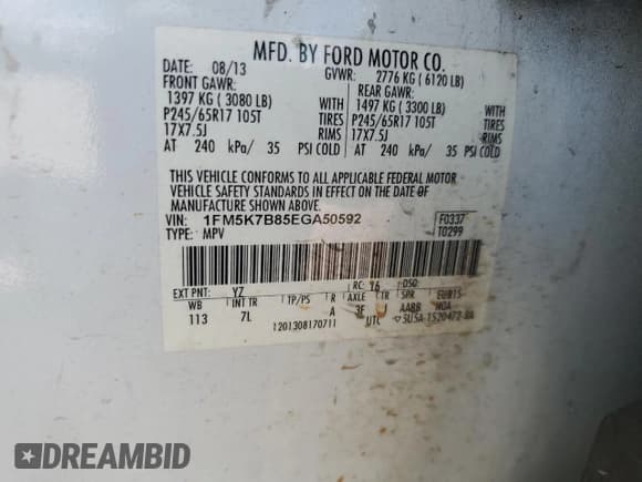 ✅ 2014 Ford Explorer • VIN: 1FM5K7B85EGA50592 • Lot: 68286525. Wystawiony na Copart z przebiegiem 158 889 mil. Bezpłatny archiwum sprzedaży aukcyjnych z USA i szczegółowy raport historii pojazdu na DreamBid. Zdjęcie 14.