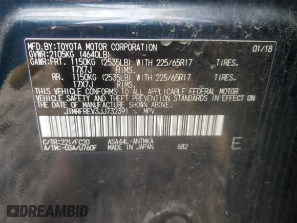 ✅ 2018 Toyota RAV4 XLE • VIN: JTMRFREV3JJ732391 • Lot: 90033145. Listed on Copart with 59,349 mi. Free auction sales archive from the USA and detailed vehicle history report at DreamBid. Image 13.