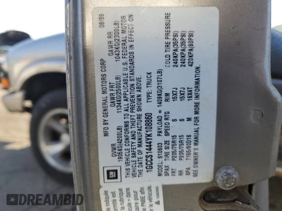 ✅ 2000 Chevrolet S-10 LS • VIN: 1GCCS1444YK108860 • Лот: 85154724. Опубликован ранее на Copart с пробегом 378 810 миль. Бесплатный доступ к архиву аукционных продаж из США и подробный отчёт об истории автомобиля на DreamBid. Изображение 12.