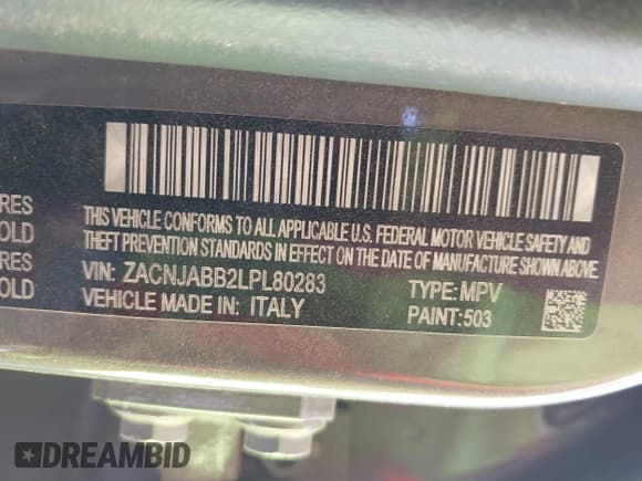 ✅ 2020 Jeep Renegade Altitude • VIN: ZACNJABB2LPL80283 • Lot: 41807207. Listed on IAAI with 50,635 mi. Free auction sales archive from the USA and detailed vehicle history report at DreamBid. Image 9.