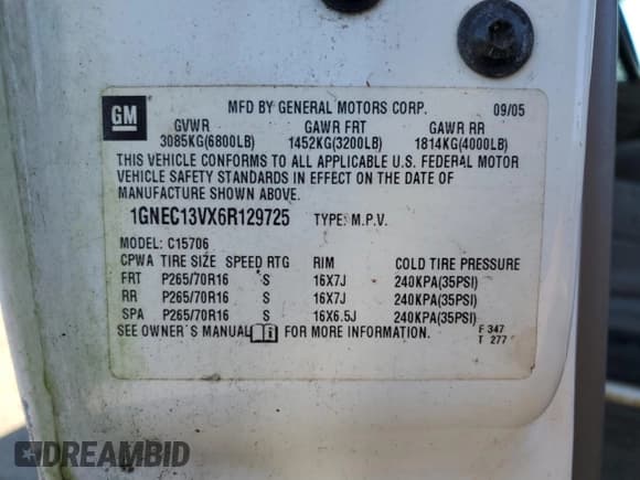 ✅ 2006 Chevrolet Tahoe LS • VIN: 1GNEC13VX6R129725 • Lot: 84365965. Listed on Copart with 296,137 mi. Free auction sales archive from the USA and detailed vehicle history report at DreamBid. Image 13.