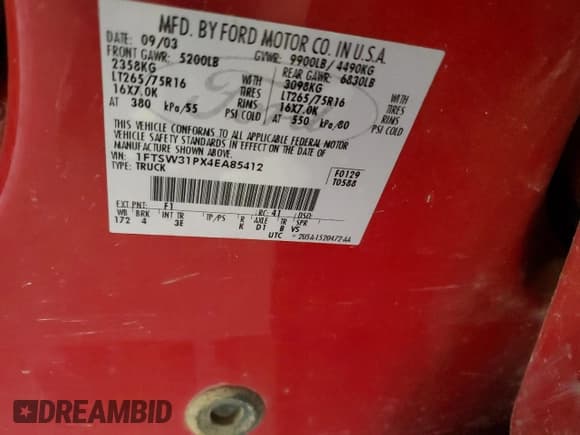 ✅ 2004 Ford F-350 XL • VIN: 1FTSW31PX4EA85412 • Lot: 57989165. Listed on Copart with 337,878 mi. Free auction sales archive from the USA and detailed vehicle history report at DreamBid. Image 12.