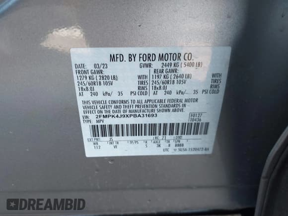 ✅ 2023 Ford Edge SEL • VIN: 2FMPK4J9XPBA31693 • Лот: 43482245. Опубликован ранее на IAAI с пробегом 46 812 миль. Бесплатный доступ к архиву аукционных продаж из США и подробный отчёт об истории автомобиля на DreamBid. Изображение 9.